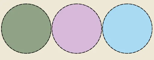3 circles, green, pink, and blue, with dashed outlines