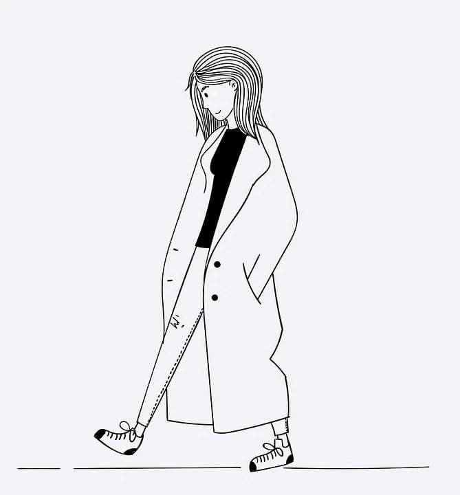 Drawing of a woman walking off to the left