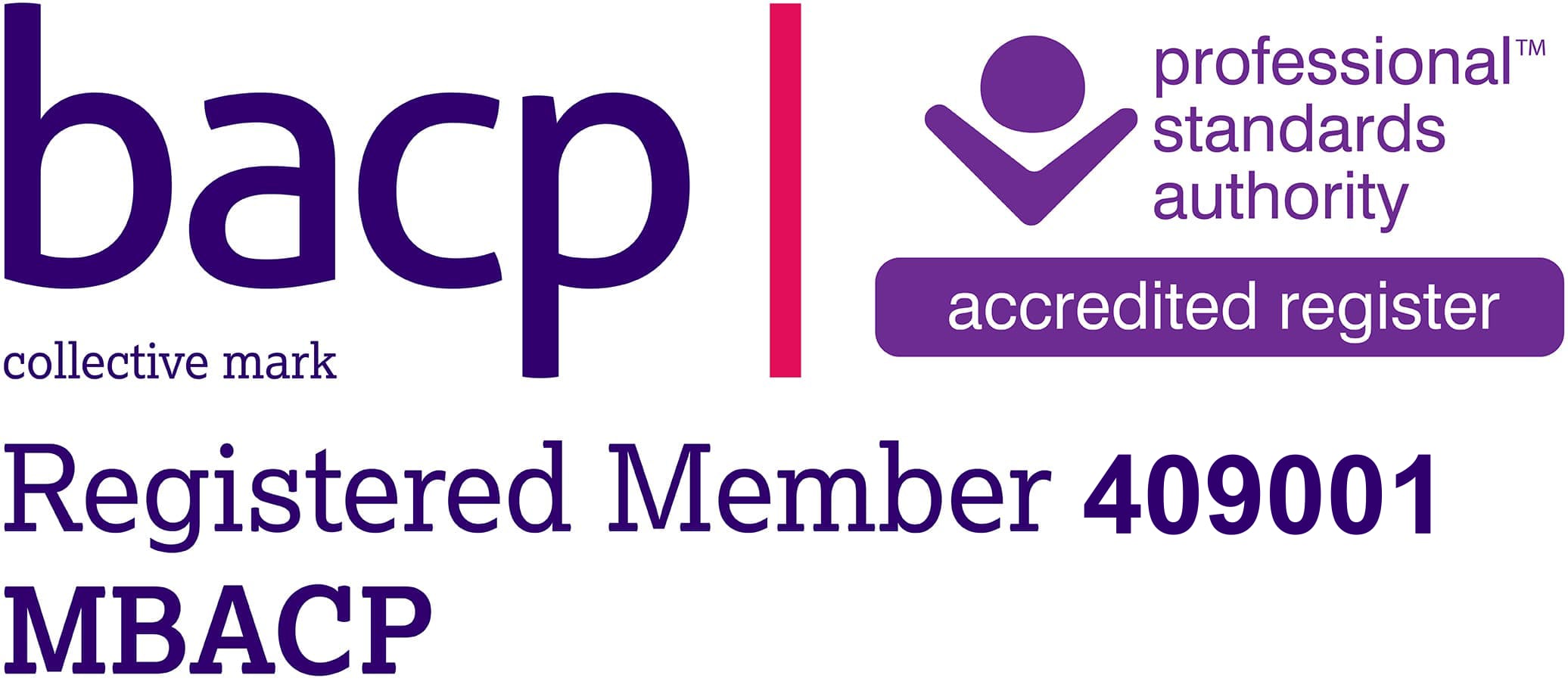 BACP logo and membership number (409001)